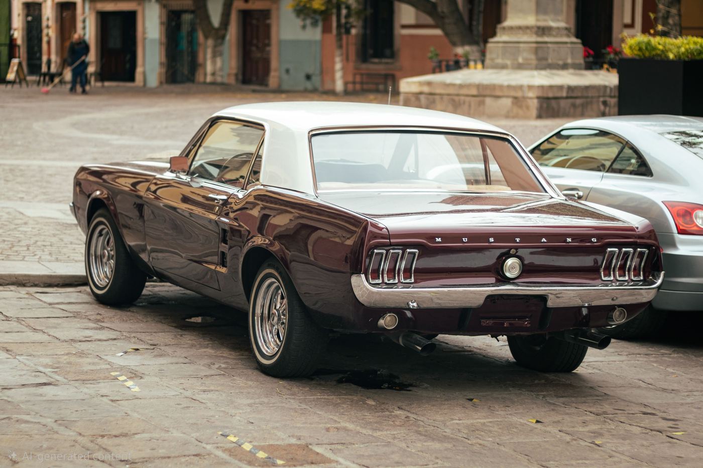 Arrière d'une Ford Mustang 1967 coupé avec ses feux concaves à trois barres